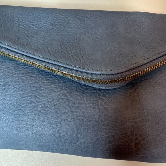 Urban Expressions Stella Dusty Blue Pebble Vegan Striped Interior Leather Clutch - Picture 4 of 16